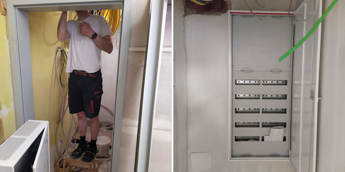 Ein neuer Sicherungskasten ist an einer Wand montiert