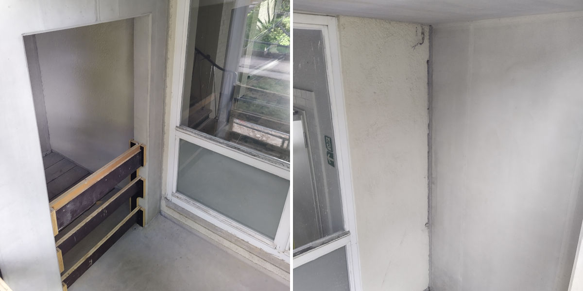 Zwei Bilder eines noch leeren Auzugschachtes