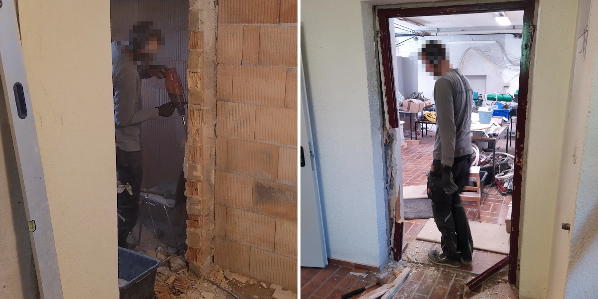 Tür ausmeißeln und anderen Türrahmen entfernen