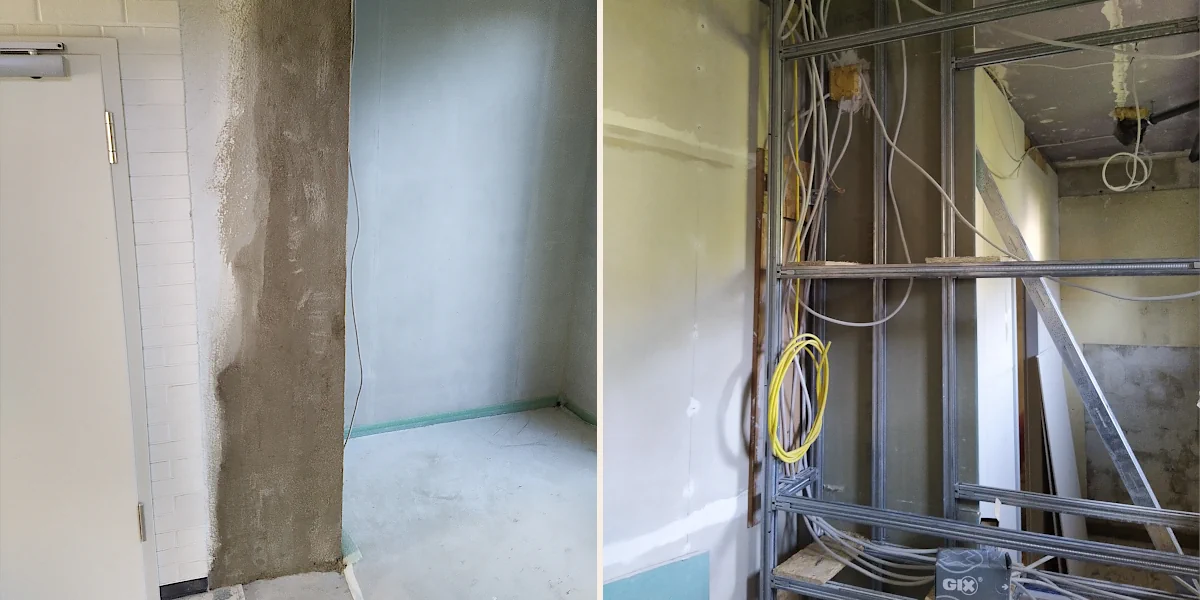 Verputze Wandecke und eine Leichtbauwand