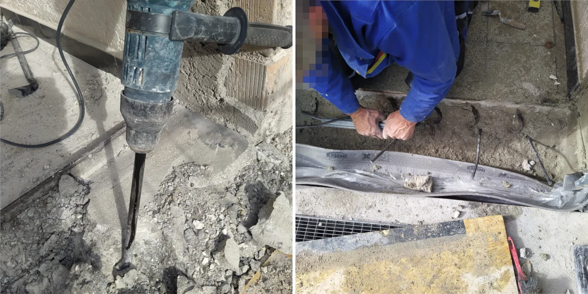 Bohrhammer und Türschwelle