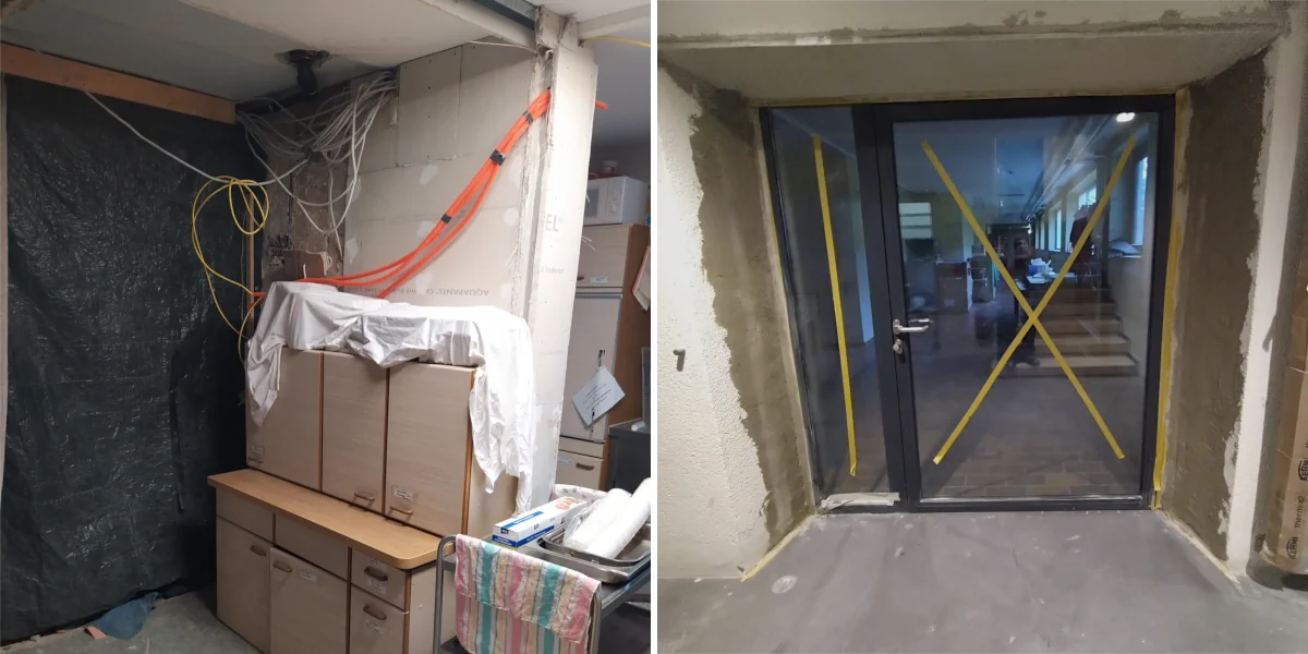 Eine an der Wand angebrachte Kabeltrasse knapp unter der Decke