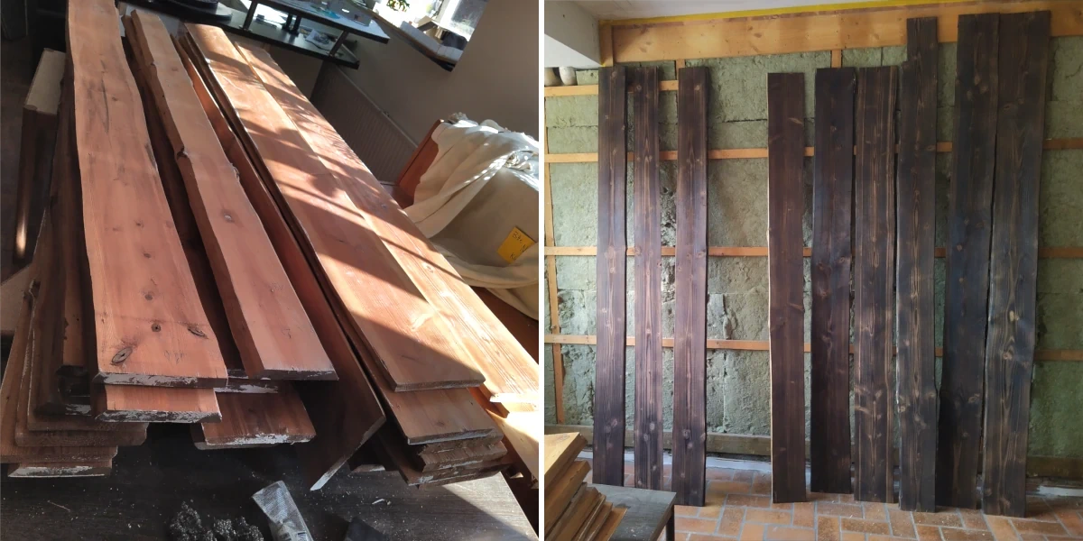 Einzelne Bretter gehobelt und angeflemmt