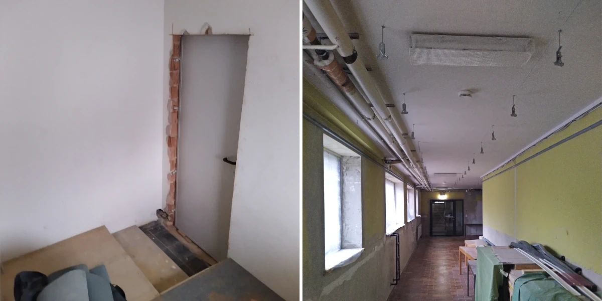Brandschutztür als Abkürzung und erste Deckenbefestigungen im UG